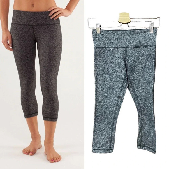 Lululemon Wunder Under Crop Herringbone Black / Black‎ Size 4 - Picture 1 of 10